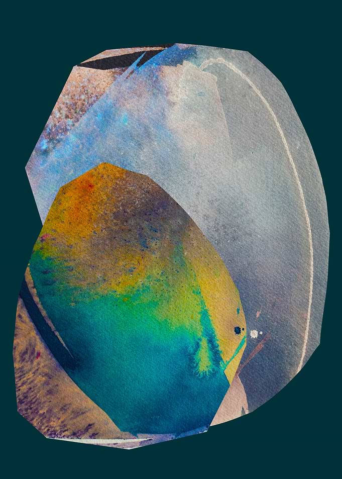 Abstract Watercolor Shapes on Dark Teal