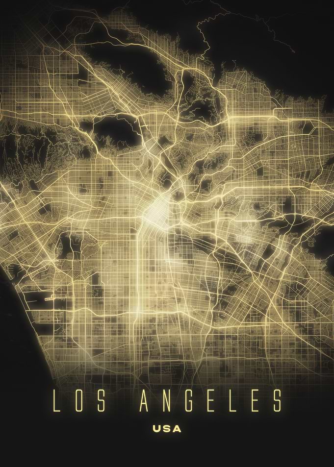 Los Angeles Urban Grid Art Print - Illuminated City Streets Map | USA