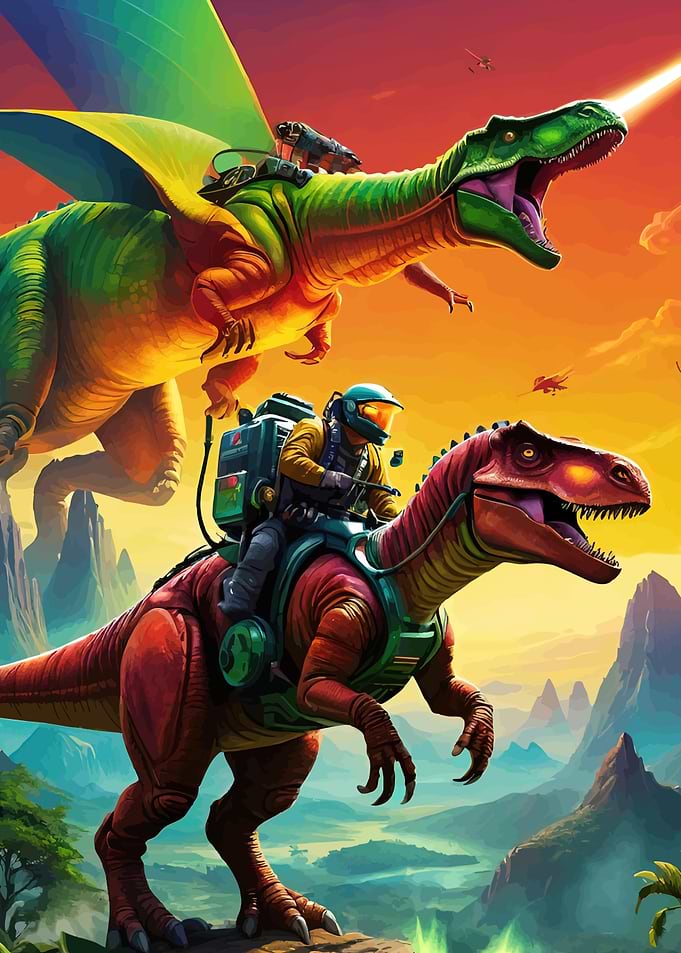Dinosaur Riders Fantasy Landscape