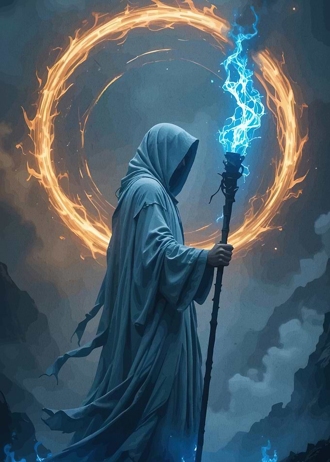 Hooded Figure Staff Magic Circle