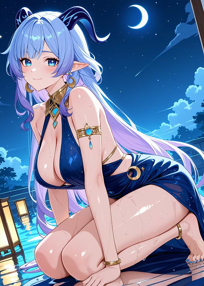 Anime Girl with Horns in Blue