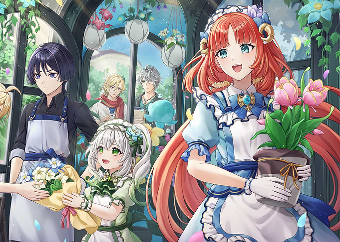 Anime characters in a flower shop
