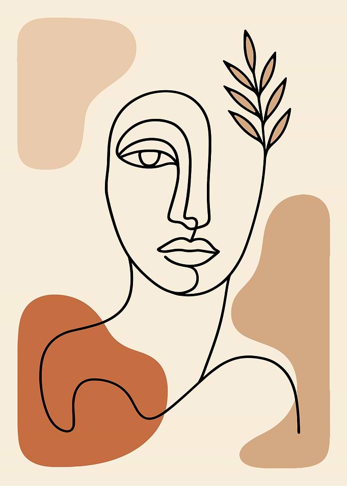 Abstract Line Art Woman with Leaf