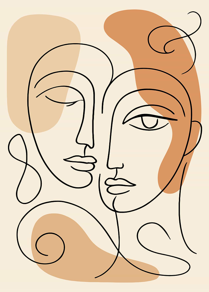 Abstract Faces Line Art