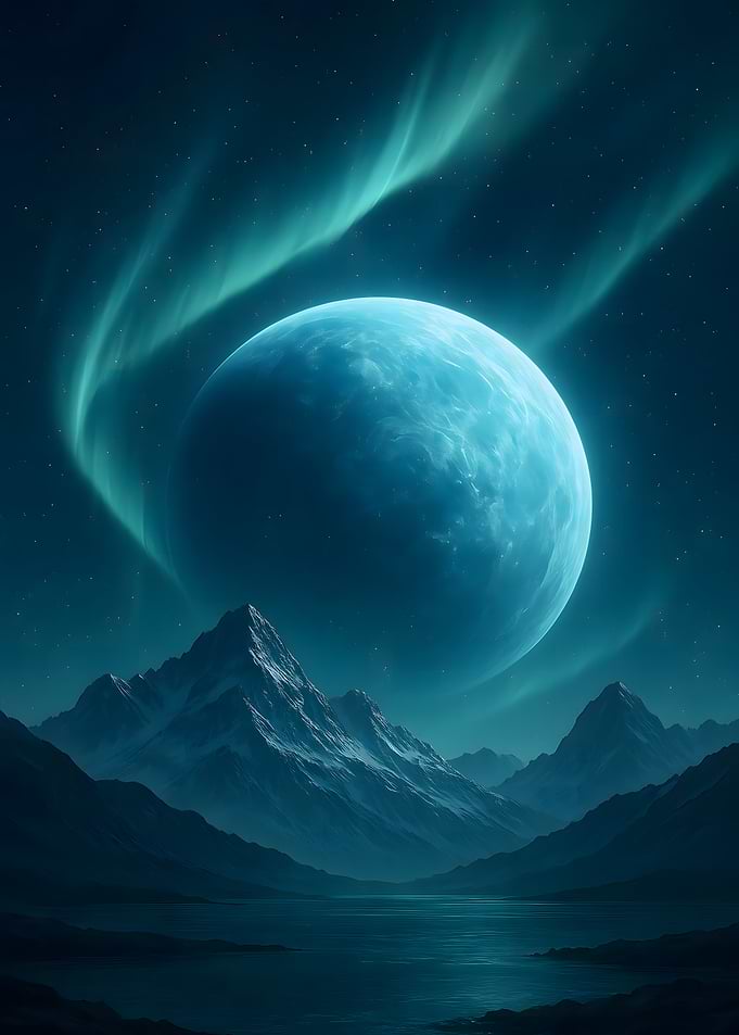 Blue Planet over Mountain Landscape