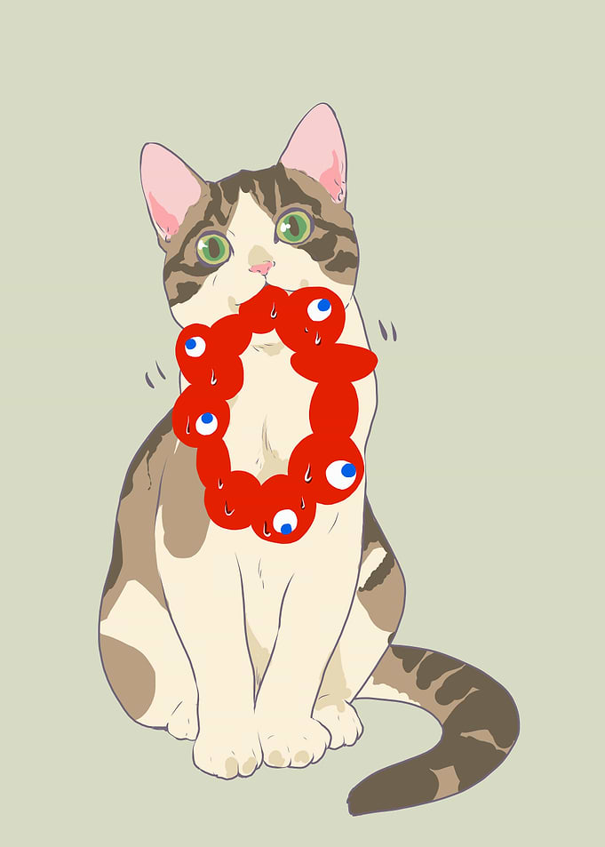 Cat with Red Eyeball Garland