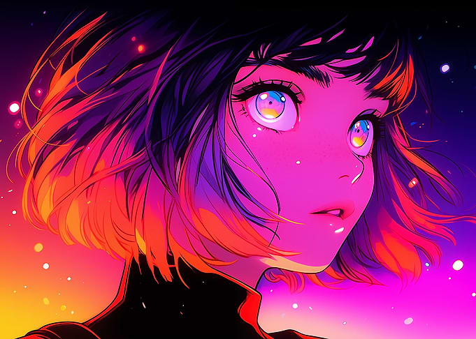 Anime Girl with Colorful Hair