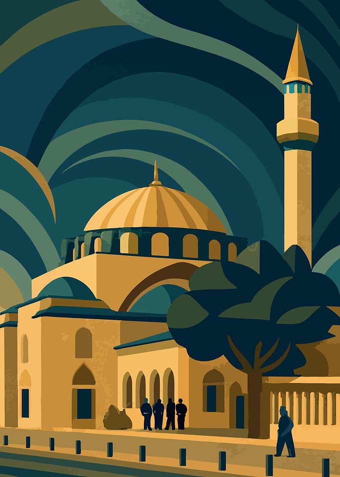 Mystical Mosque in Konya – Surreal Turkish Landscape Art Deco