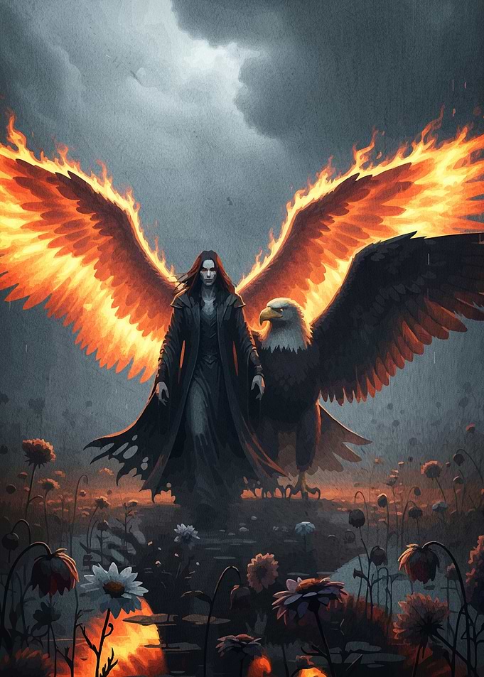 Woman Flaming Wings Eagle