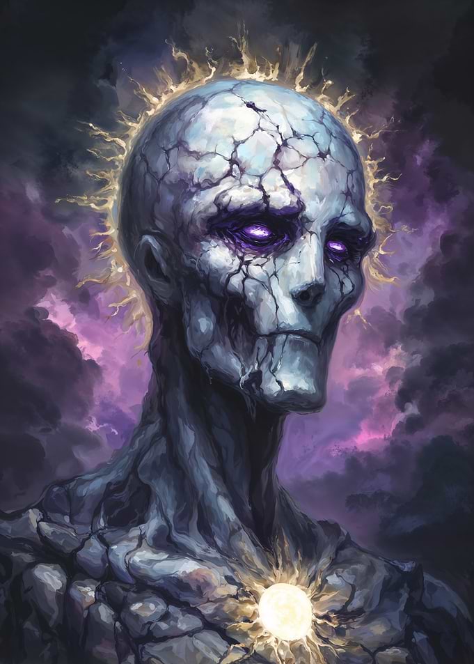 Stone Figure with Glowing Eyes and Chest