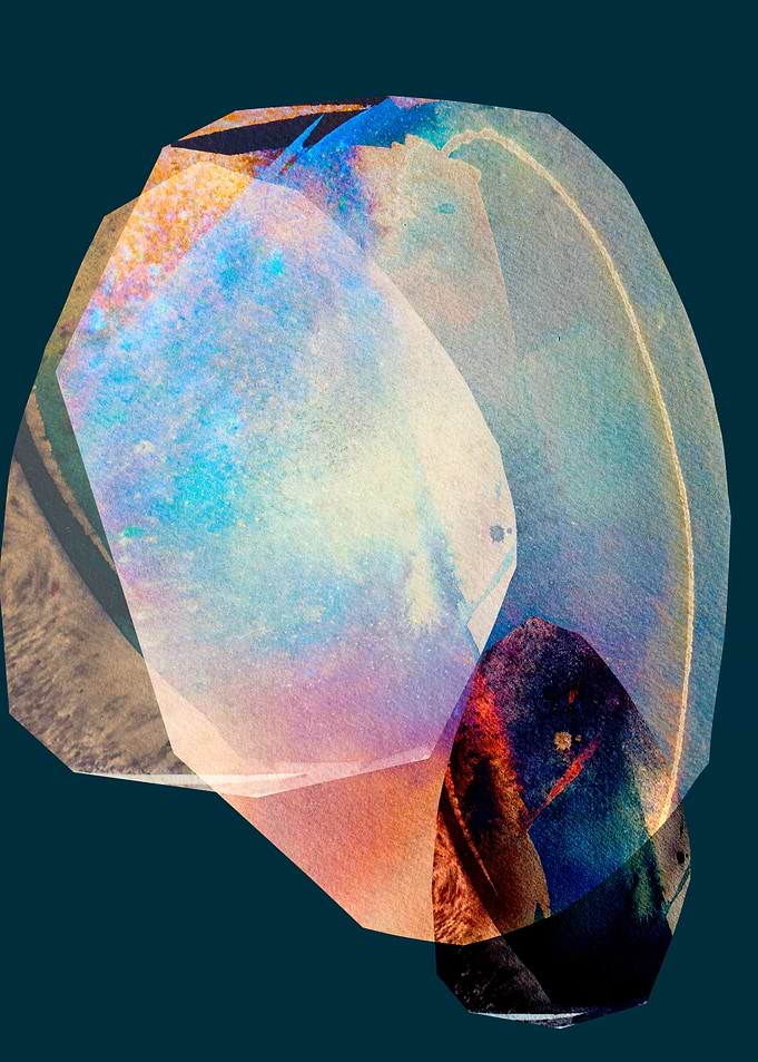 Abstract Watercolor Shapes on Dark Teal 2