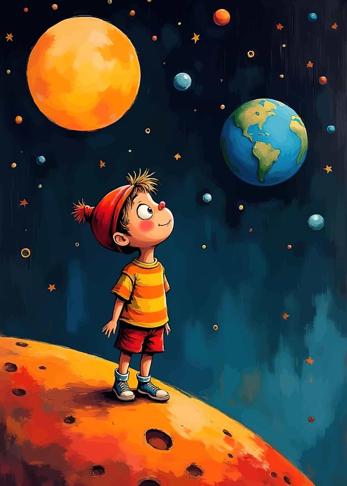 Cartoon Boy Gazing Planets