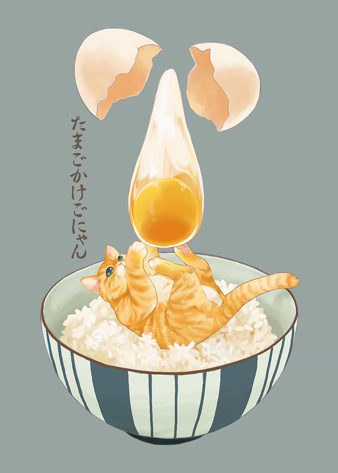 Cat in Rice Bowl with Egg