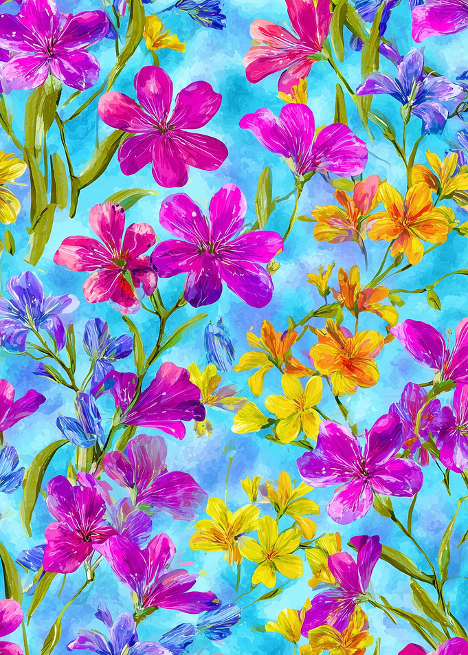 Floral Watercolor Pattern with Vibrant Colors