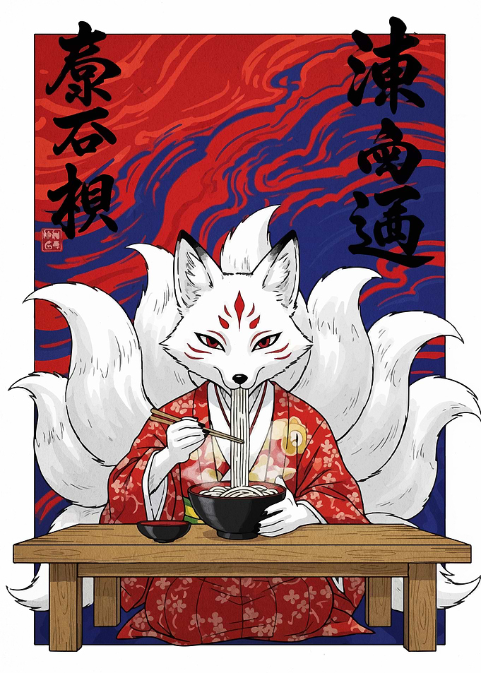 Nine-tailed Fox Eating Noodles