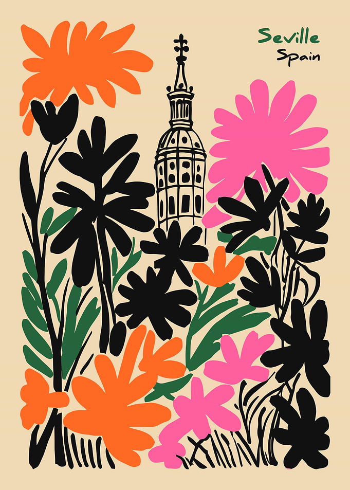 Seville Spain Floral Illustration