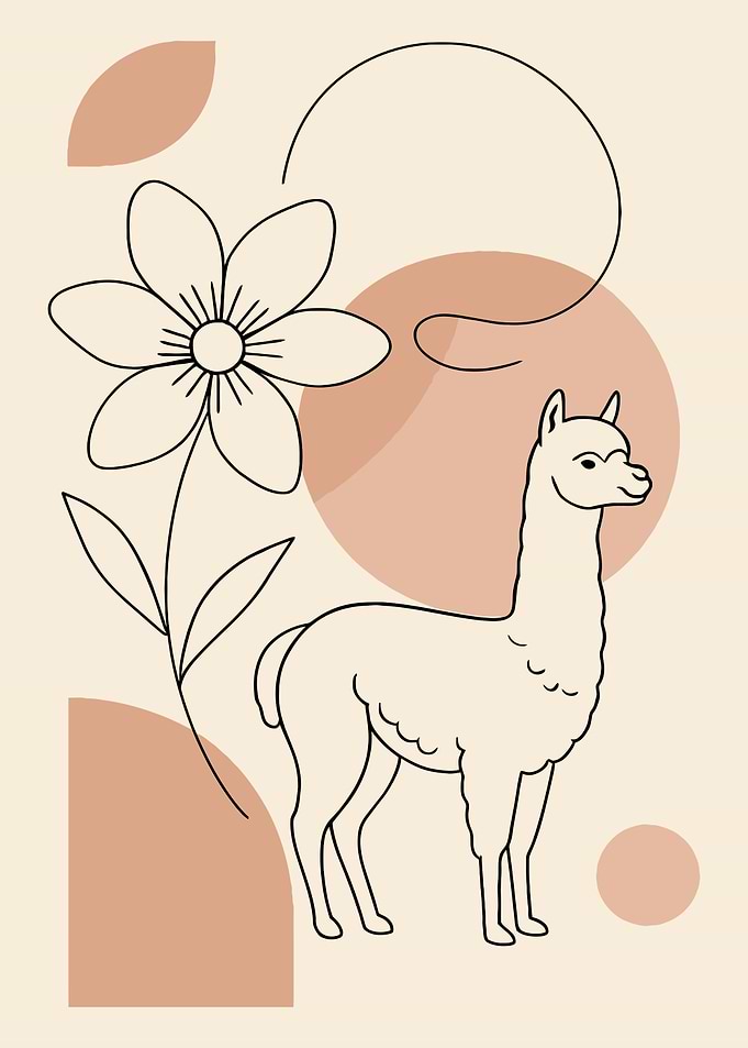 Minimalist Llama and Flower Line Art