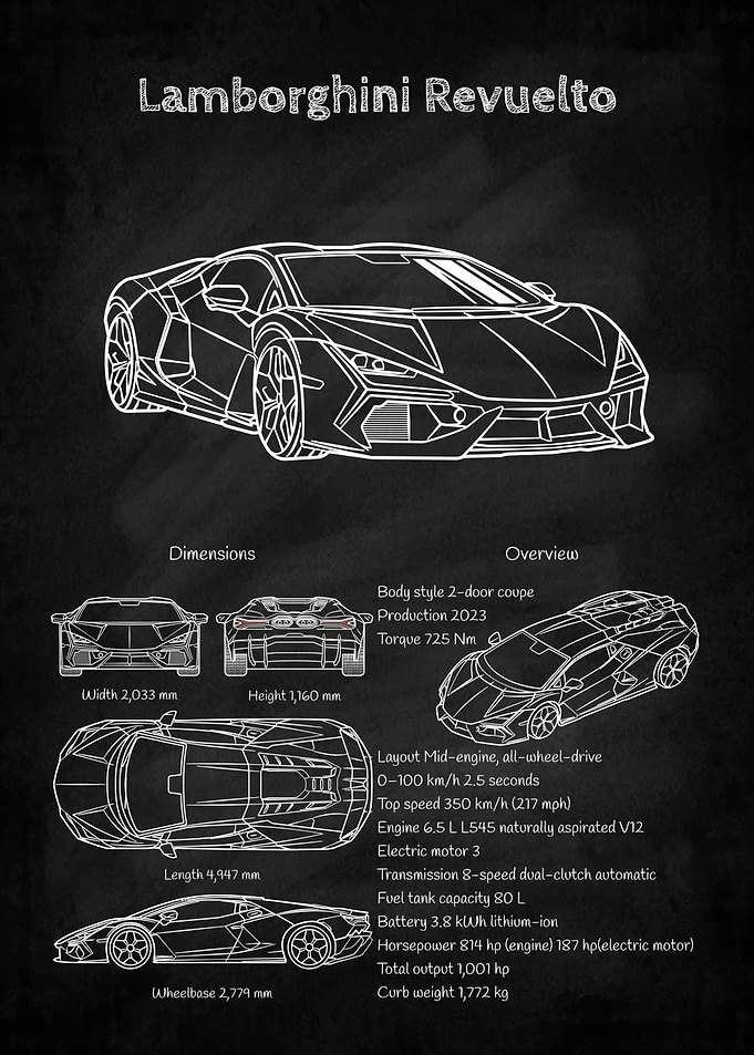 Lamborghini Revuelto Blueprint on Black