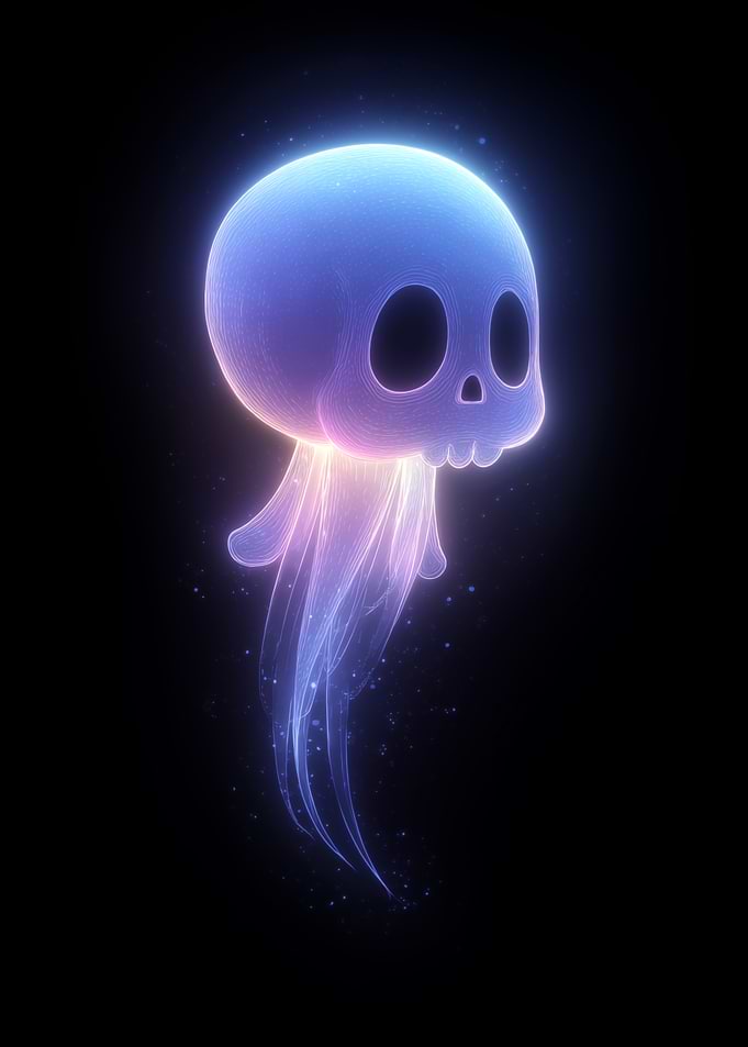 Glowing Skull Ghost on Black Background