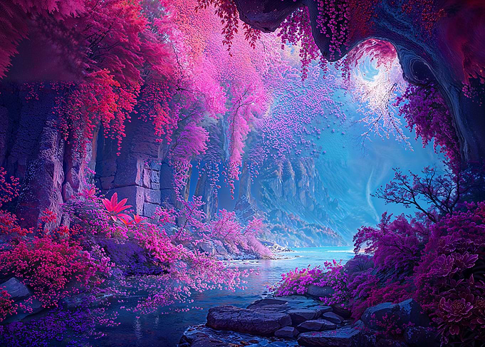 Enchanted Pink and Blue Landscape