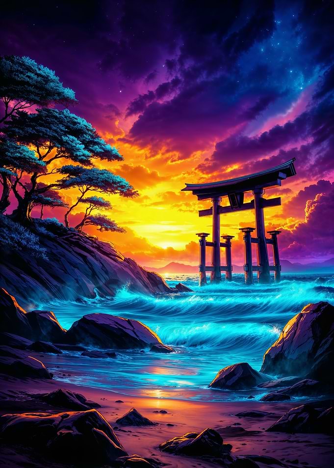 Japanese Torii Gate at Sunset
