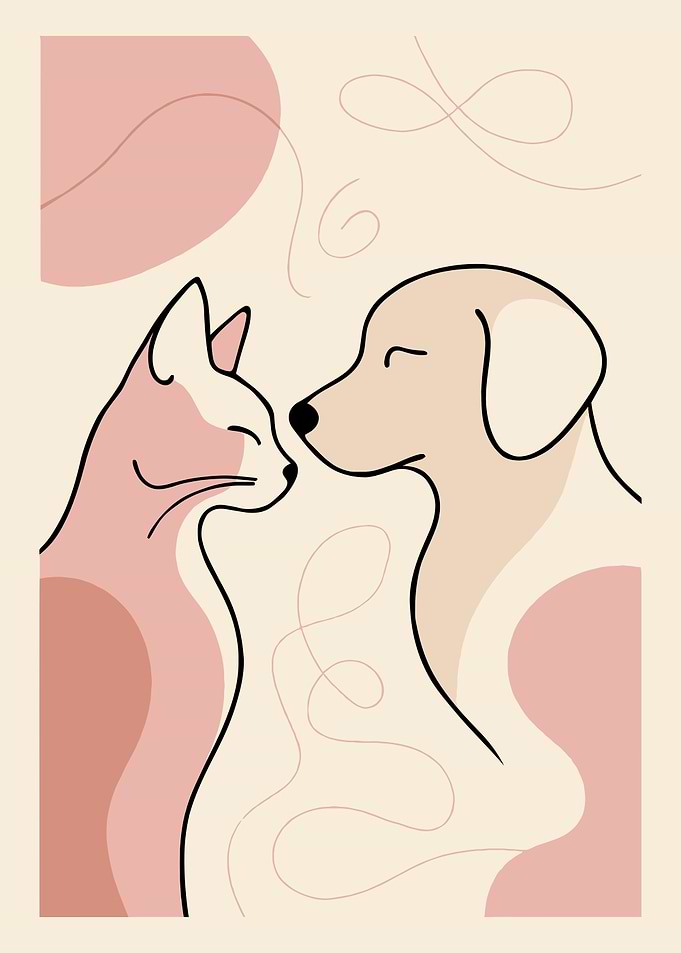 Minimalist Cat and Dog Illustration
