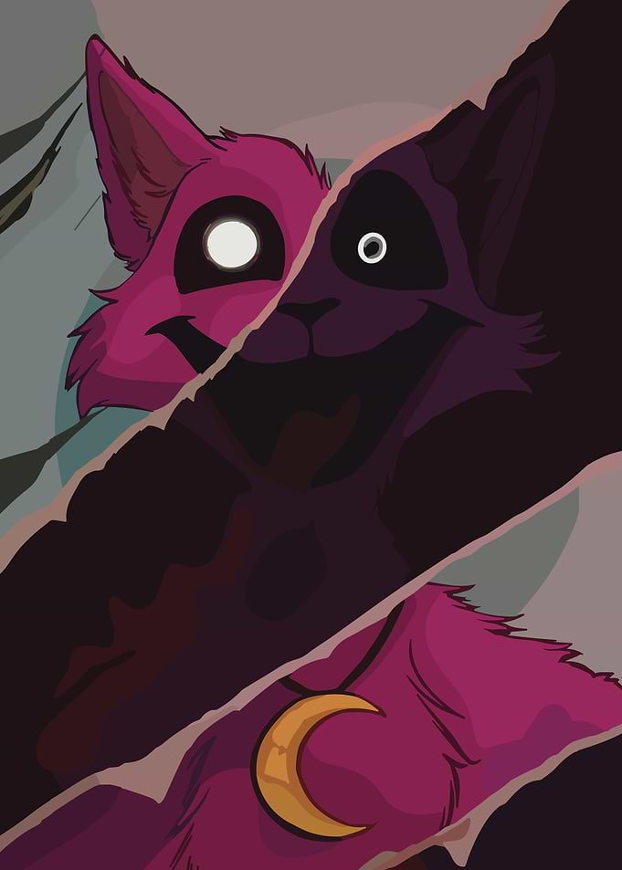 Creepy Cartoon Fox with Moon Pendant