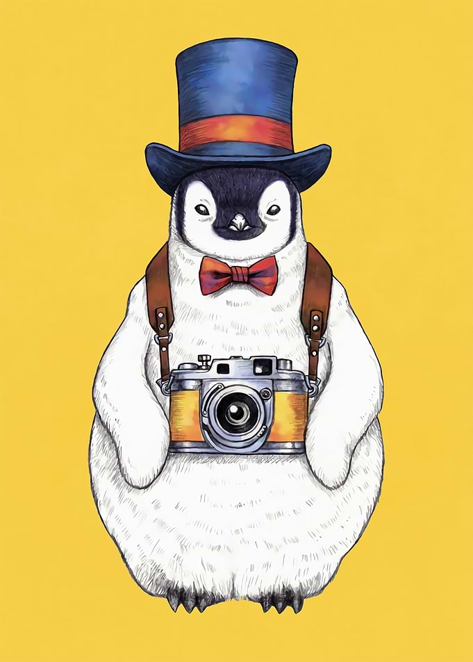Penguin Photographer with Top Hat