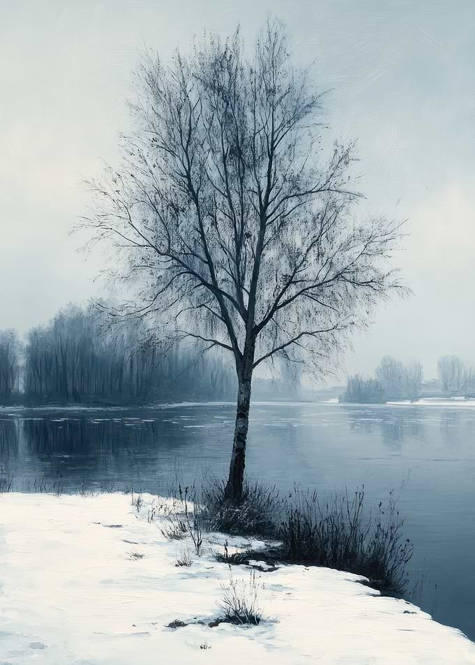 Winter Tree by the Frozen River