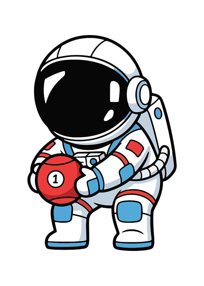 Cartoon Astronaut Holding a Numbered Ball