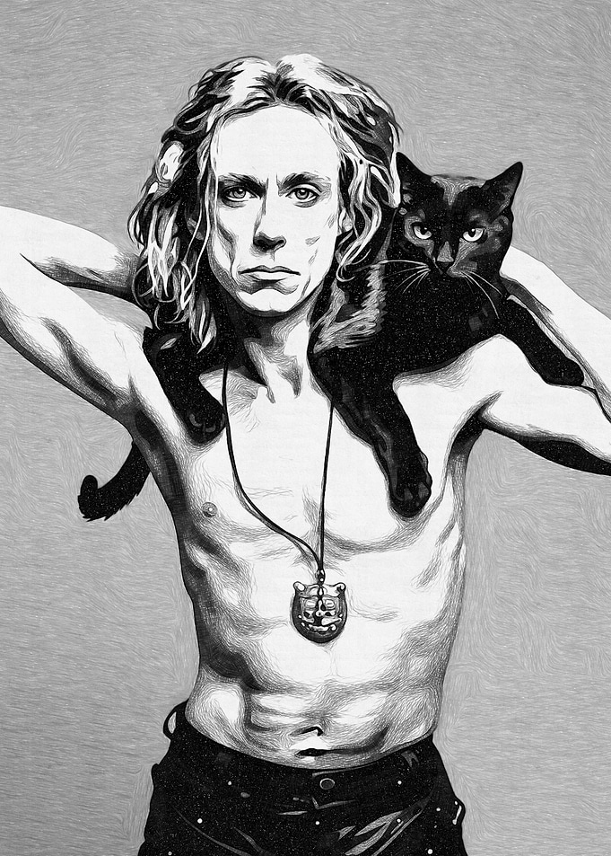 Man with Black Cat Portrait