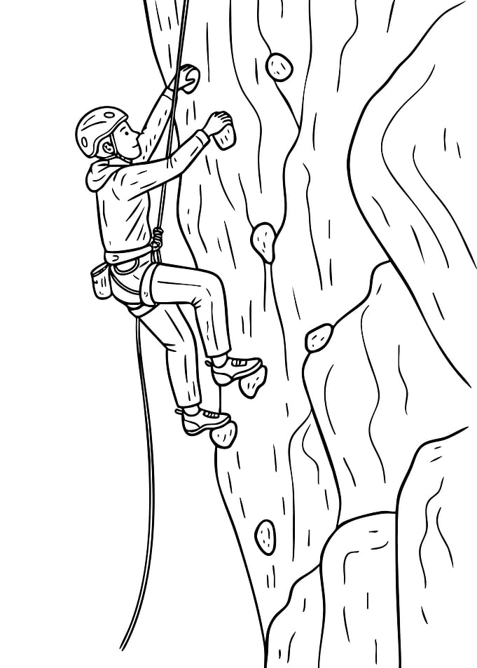 Climber on Rock Wall Line Art