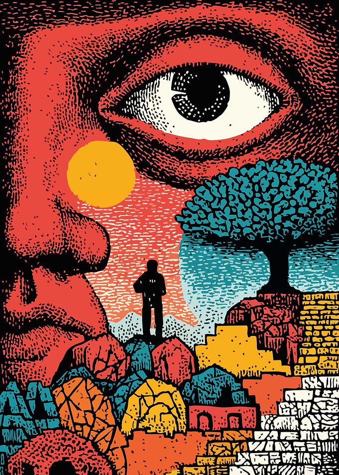 Surreal Landscape with Face and Figure