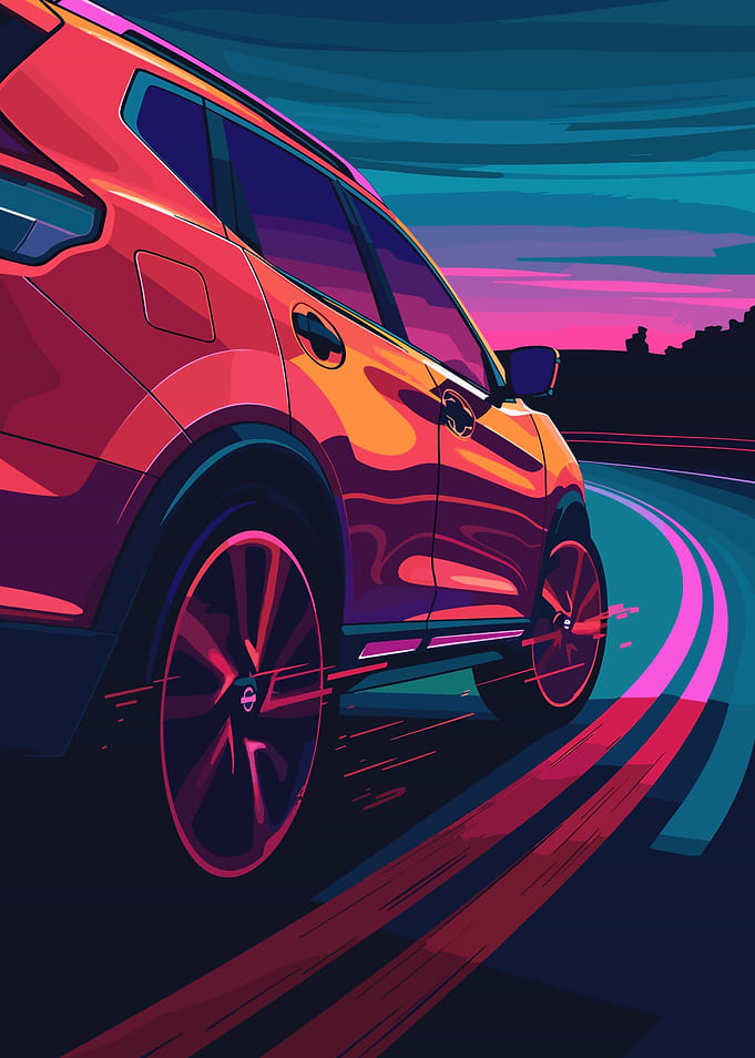 Red SUV on a winding road