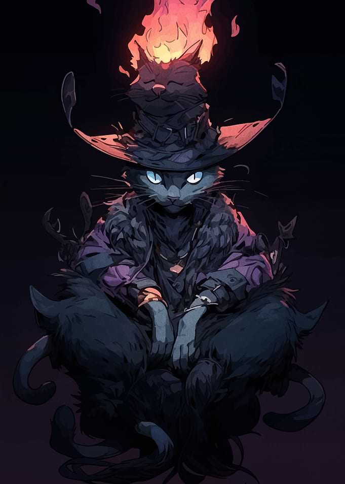 Mystical Cat Witch Illustration