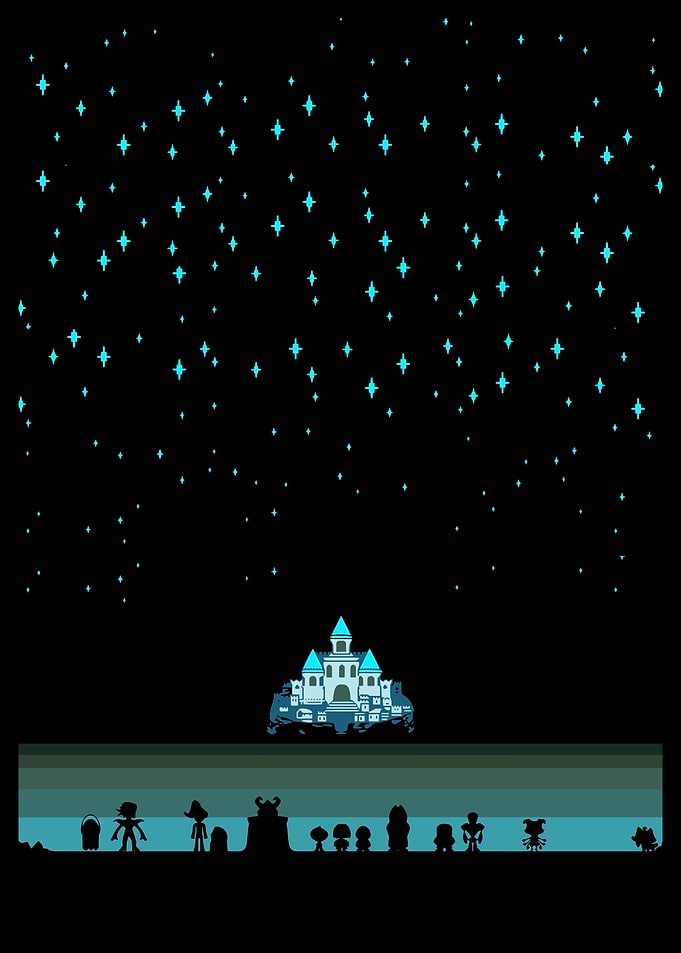 pixel art with castle and stars