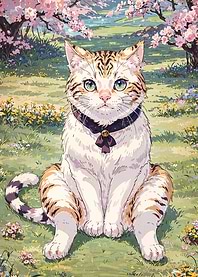 Anime Cat in Floral Meadow