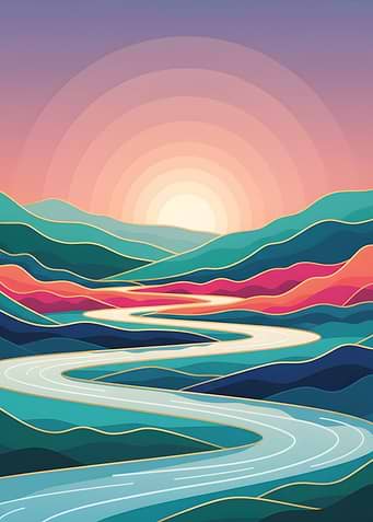 Abstract Landscape with River and Sunset