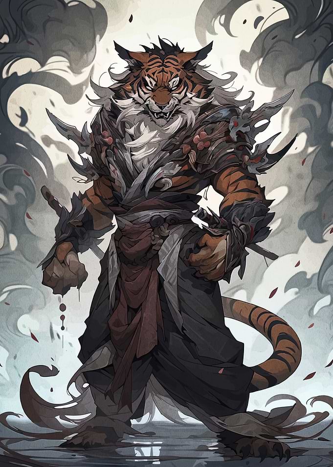 Anthropomorphic Tiger Warrior with Swords