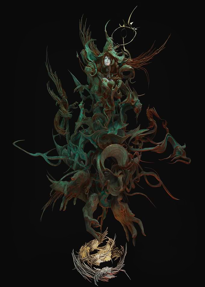 Abstract Figure with Crown on Black Background