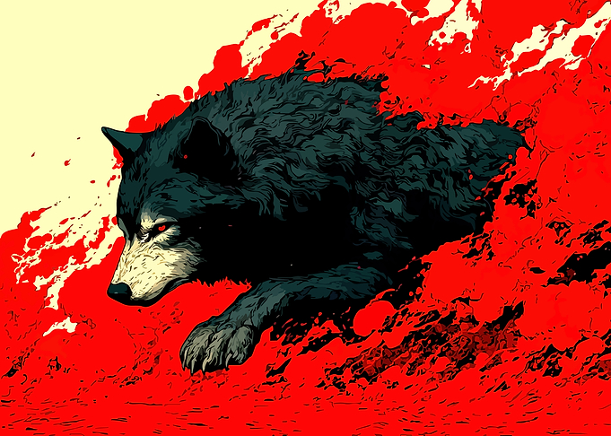 Wolf in Red Splatter Art