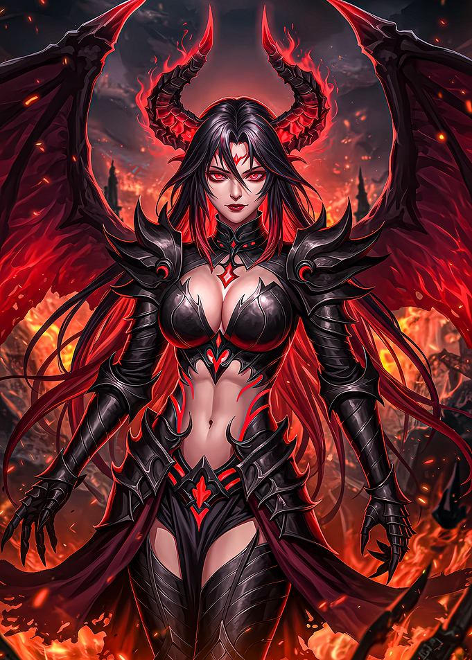 Fiery Demon Woman with Wings