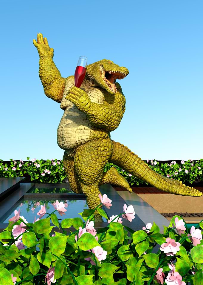 Alligator with Wine Glass Celebration