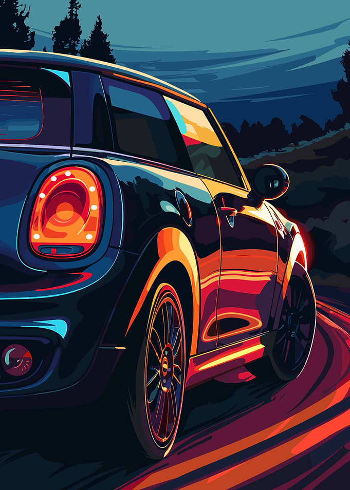 Mini Cooper on a winding road