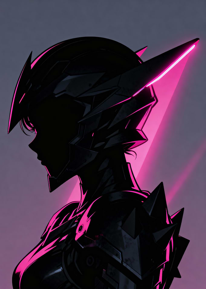 Cyberpunk Warrior Silhouette with Pink Highlights