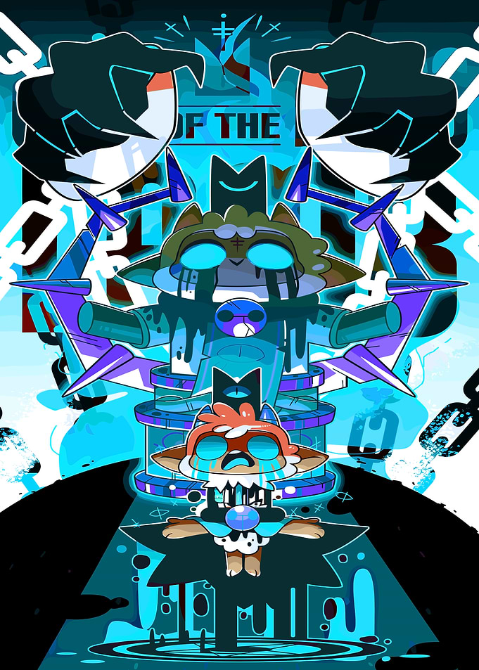Abstract Cartoon Characters in Blue Tones