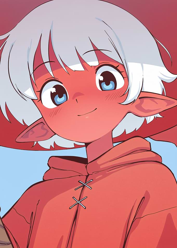 Red-skinned girl with white hair