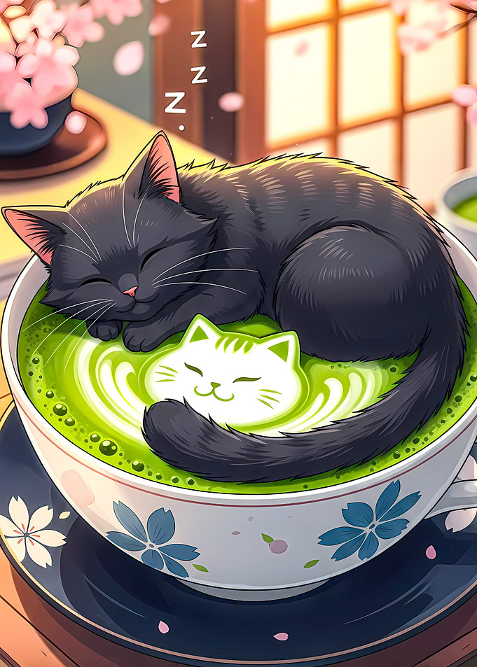 Sleeping Cat in Matcha Latte Art