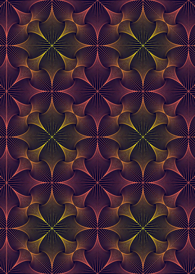 Mesmerizing geometric Zentangle artwork featuring an intricate grid of symmetrical curved lines in gradients