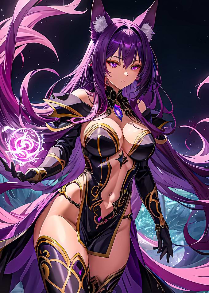 Anime Catgirl Mage with Magic Orb